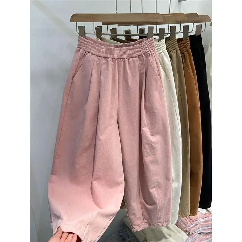 

Loose Casual Harem Pants Wide Leg Elastic Waist Nine Points Rutabaga Dad Pants Men Women Spring New Sle Breathable Comfortable