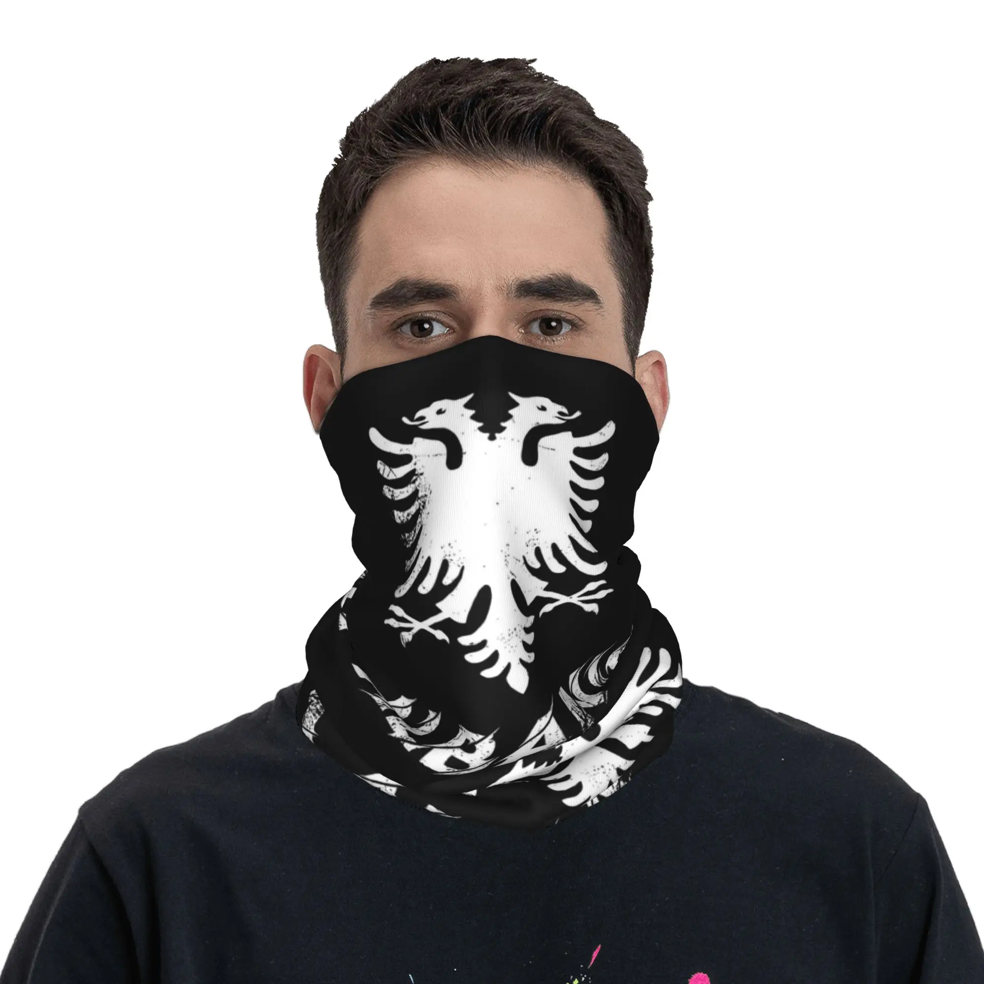 Custom Albania Eagle Flag Neck Gaiter Women Men UV Protection Winter  Bandana Scarf for Ski image 4