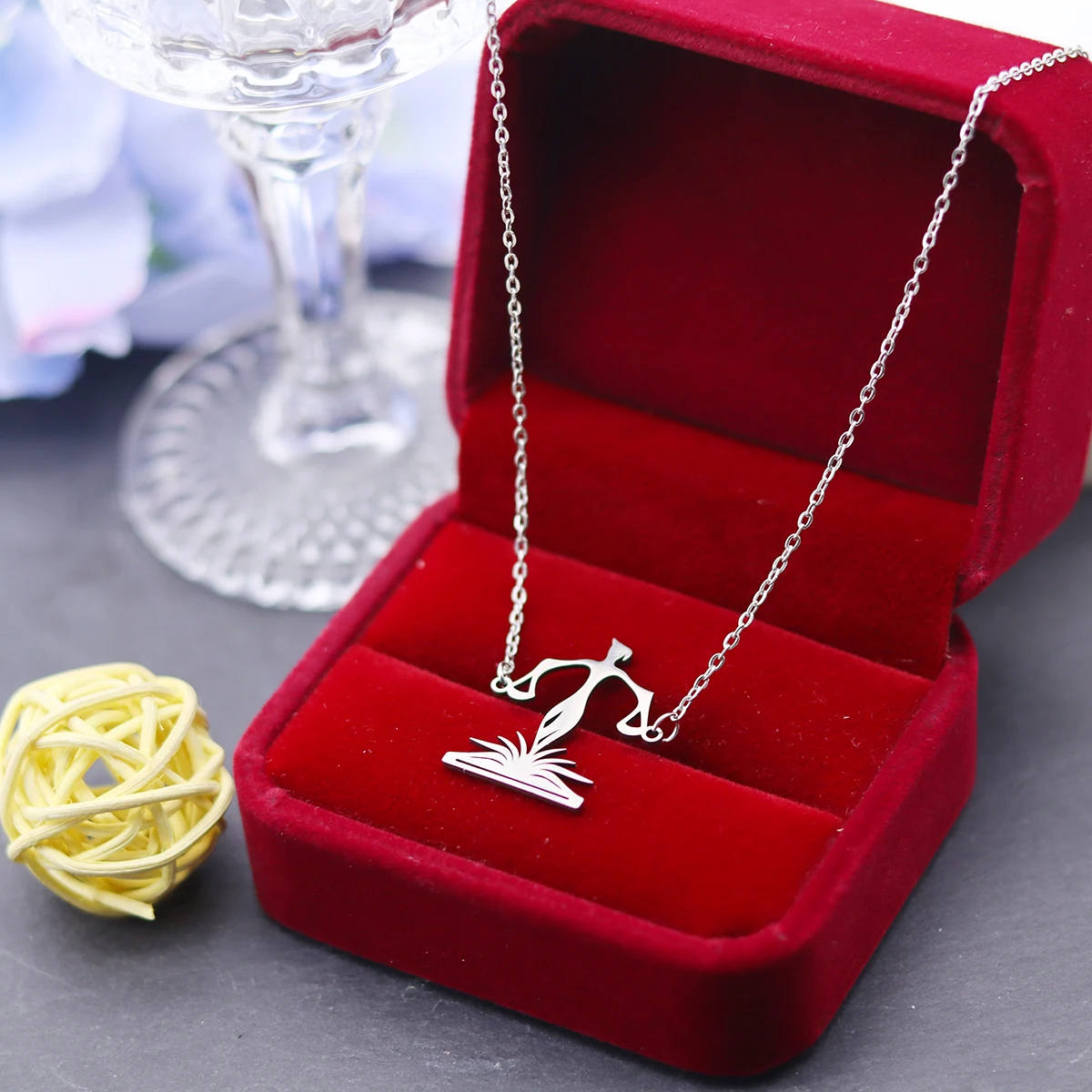 QIAMNI Zodiac Libra Constellations Pendants Stainless Steel Balance Law Scales of Justice Book Necklace Lawyer Birthday Gift
