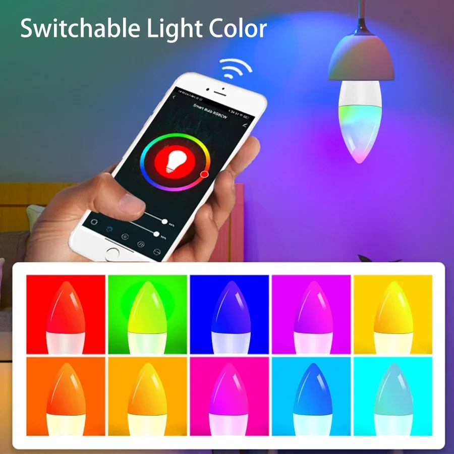 Imagem -04 - Lâmpada Led Inteligente Lâmpadas de Vela Reguláveis Vida Inteligente Controle de Voz Funciona com Alexa Google Home Rgb 5w 7w 9w Tuya-e14