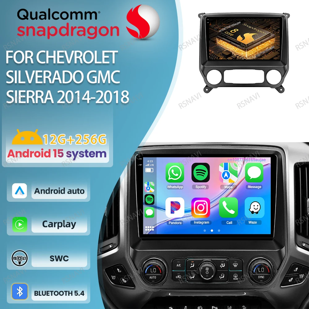 

Автомобильный радиоприемник Android 15 для Chevrolet Silverado GMC Sierra 2014-2018 4G LTE Viedo Player, головное устройство BT QLED Qualcomm 5G WIFI GPS DVD