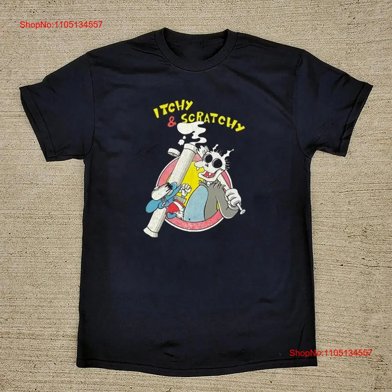 The ITCHY SCRATCHY Show Black All Size T Shirt AQ76 vintage Washed Versatile designer clothes Unisex Casual streetwear fashion