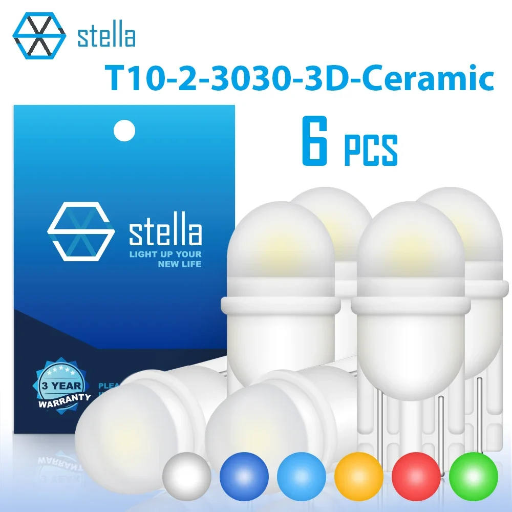 Stella 6pcs Ceramics T10 LED Light 12V Lens 3D Shining Bulb Interior Signal Lamps Ceramic Body Better Cooling Work Stable Bright