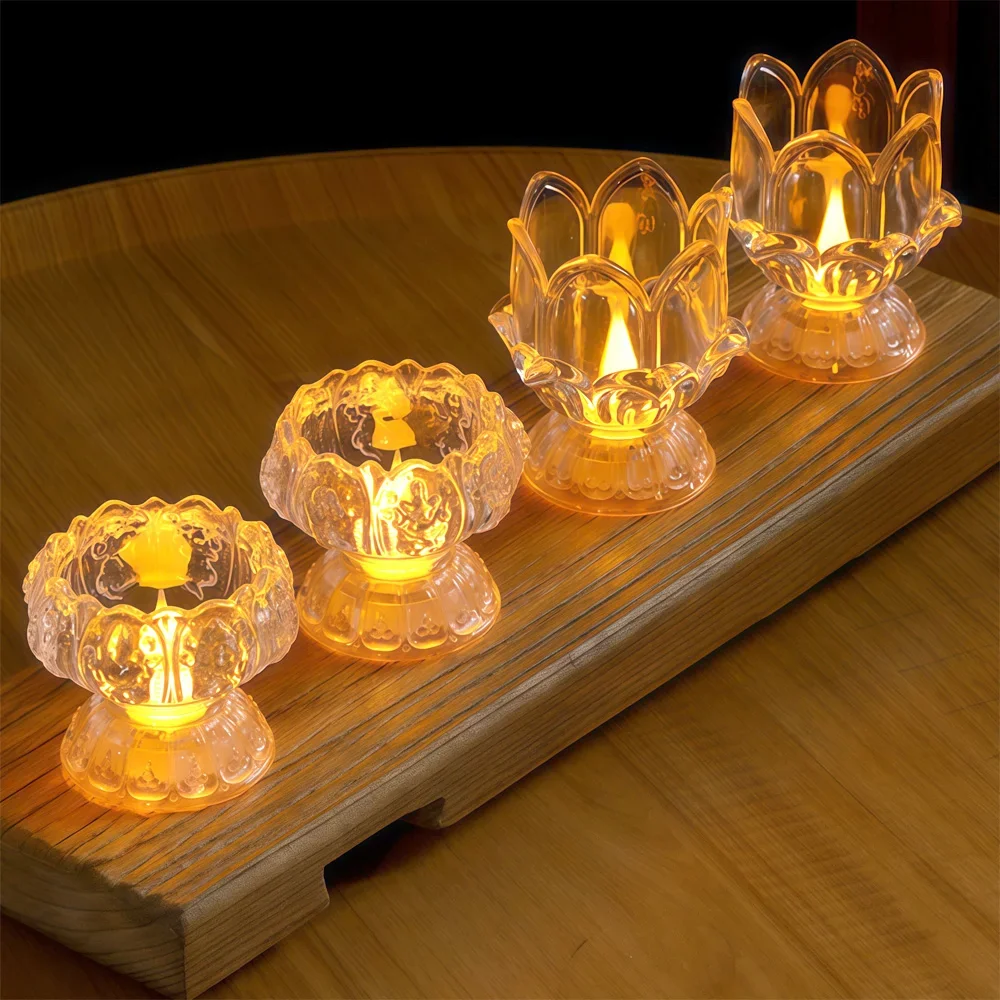 كريستال لوتس شمعة مصباح LED البوذية يقدم ضوء دخاني ليلة أبدية مصباح لوتس الشمعدان ديكور المنزل #6