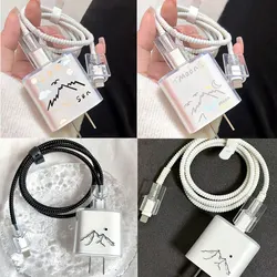 Sun Moon Mountain 5pcs Charging Data Cable Protector For iPhone 18/20w Charger Protective Cover Winder Accessories