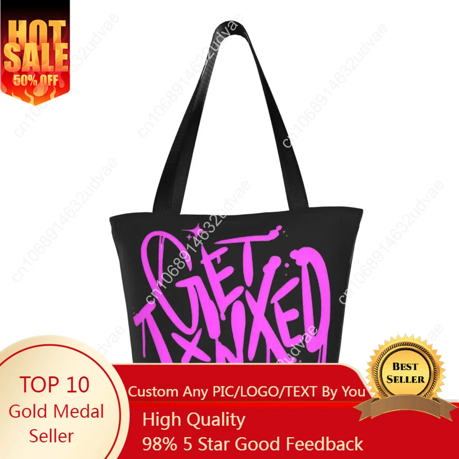 

Fashion Female Jinx Arcane Anime Get Jinxed Shopping Bag With Zipper Opening Merch Handbag
