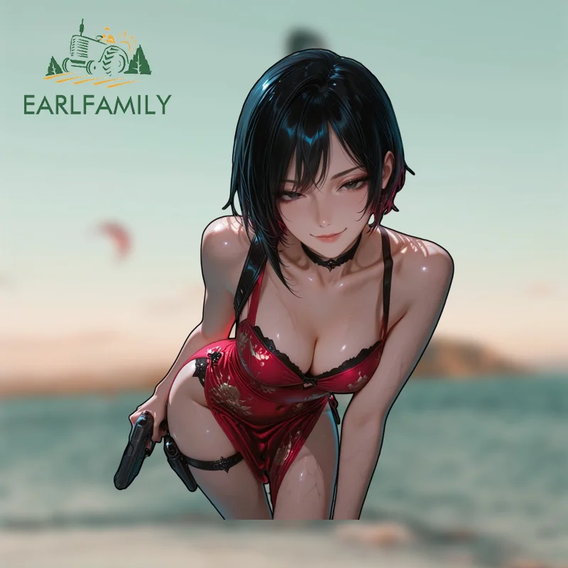 EARLFAMILY Pretty Ada Wong Car Stickers Sexy Girls Nice Rearview Mirror PVC Decals Eye-catching Car Goods Custom Printing