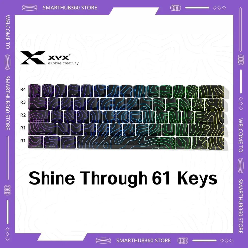 XVX topographique nouvelle Version IMD-Tech touches Keycaps OEM profil motif brillant-à travers les touches 61/84/118 PC cadeaux sympas pour les jeux