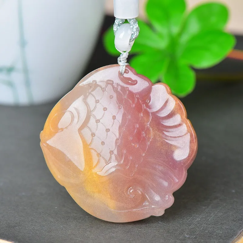 

Pink Jade Hand-carved Fish Pendant Fashion Boutique Jewelry Men and Women Necklace Gift