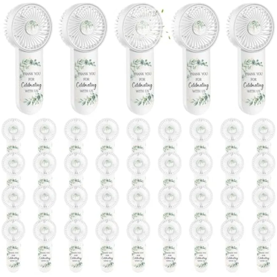 

36 Pcs Mini Wedding Fan for Guests: Battery Operated Handheld Fan in Greenery Tone, Perfect for Outdoor Summer Weddings, Baby S