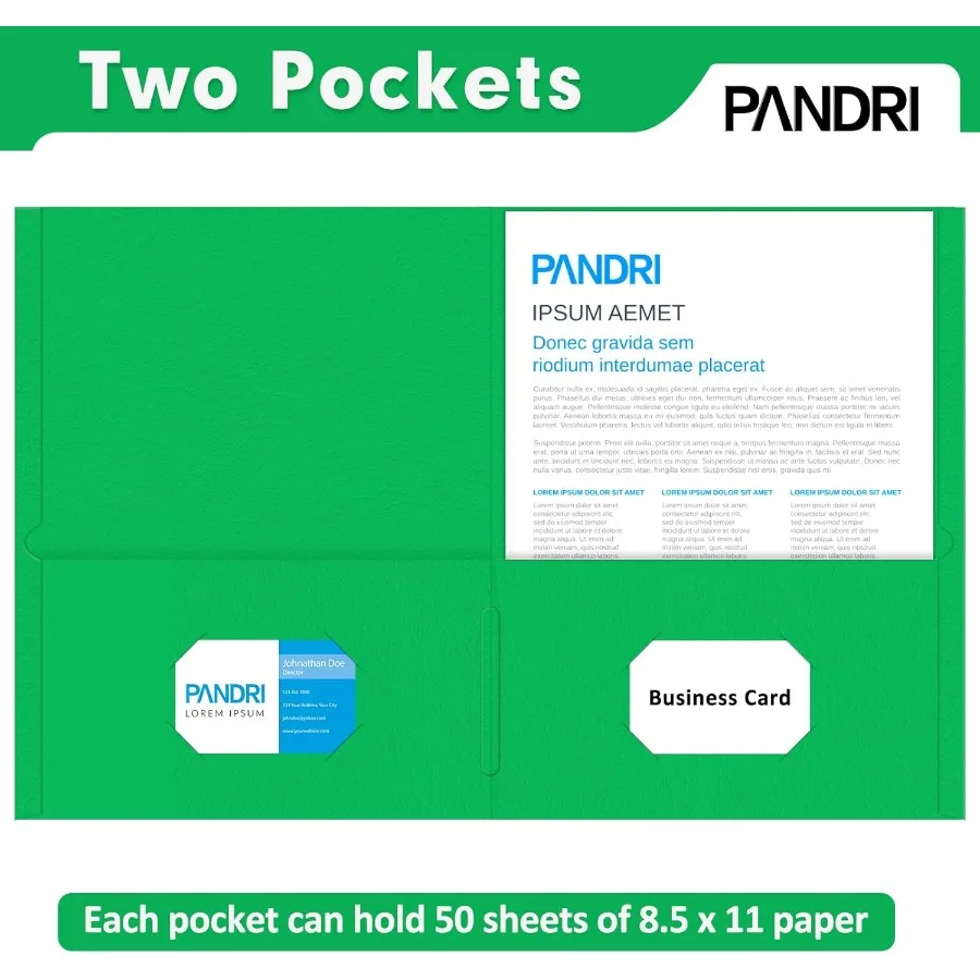 Dua Folder Kantong PANDRI 100 Pack Ukuran Letter untuk Kertas, Folder File untuk Sekolah, Kantor, Rumah, Organisasi Bisnis, Berbagai Warna (5 Warna)