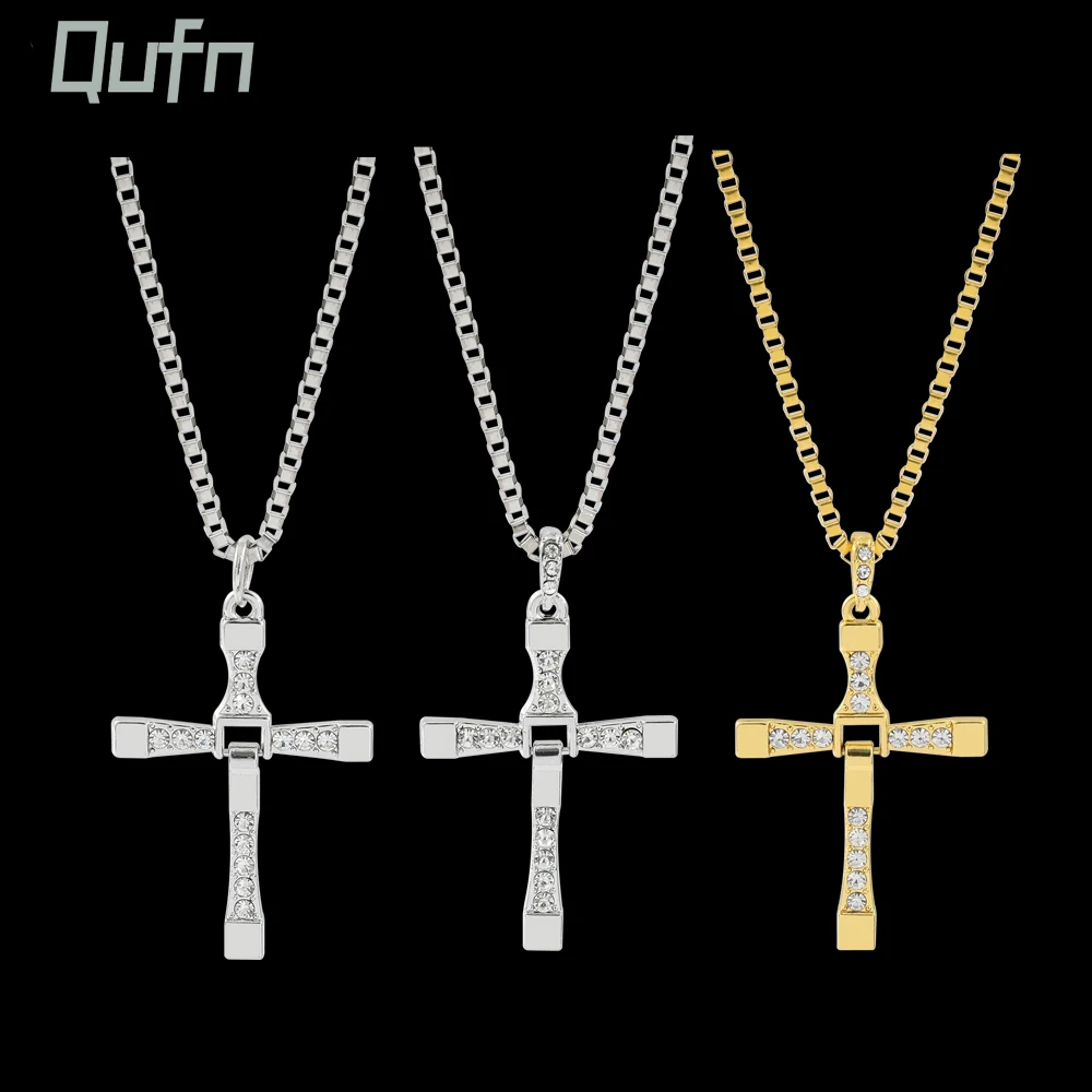 Fast And The Furious Dominic Toretto Vin New Movie Jewelry Classic Rhinestone Pendant Cross Necklaces High Quality Jewelry Gift