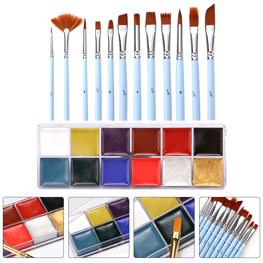 

12 Colorful Face Paint Oil Paint Oil Portable Plastic Water Based Paints Body Painting Pigments Box for Festivals Body Art