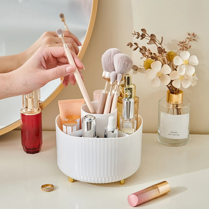 360° Rotating Makeup Brush Storage Box Portable Desktop Cosmetic Organizer Lipstick Eyebrow Pencil Eye Shadow Brush Holder