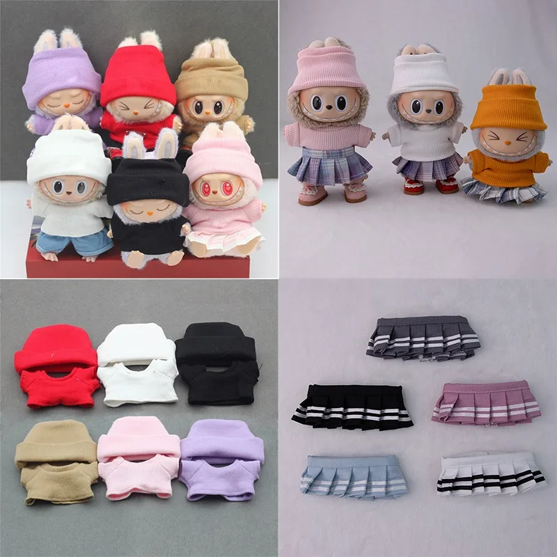 15 17cm For Labubu Doll Color Blocking T-Shirt Overalls Clothes Solid Color Knitted Sweater Japan JK Dress Skirt Outfit Clothing