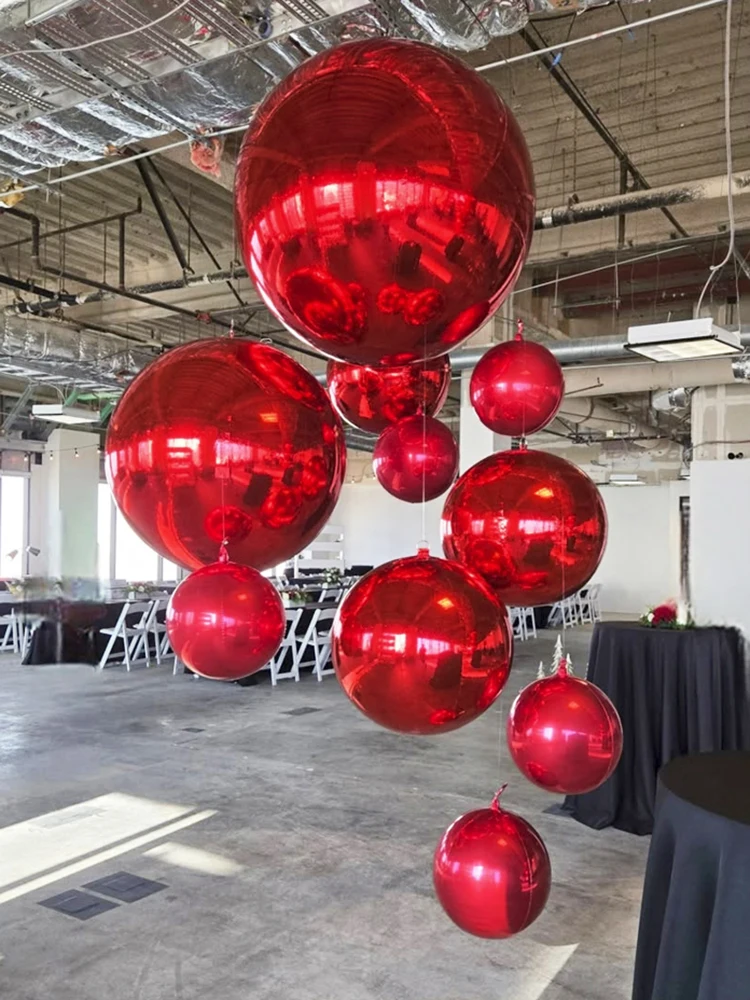 10 Stück rote 4D-Rundfolienballons 50-10IN 4D-Mylar-Ballballons Metall roter runder Ballon Valentinstag Geburtstag Hochzeit Weihnachten
