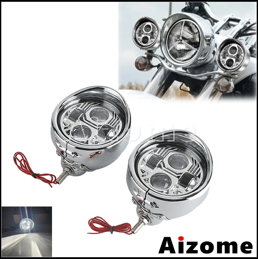 4.5'' LED Classic Custom Brim Trim Cover Fog Lamps Motorcycle E9 E-Mark Fog Lights Round Auxiliary Headlights For Harley Touring