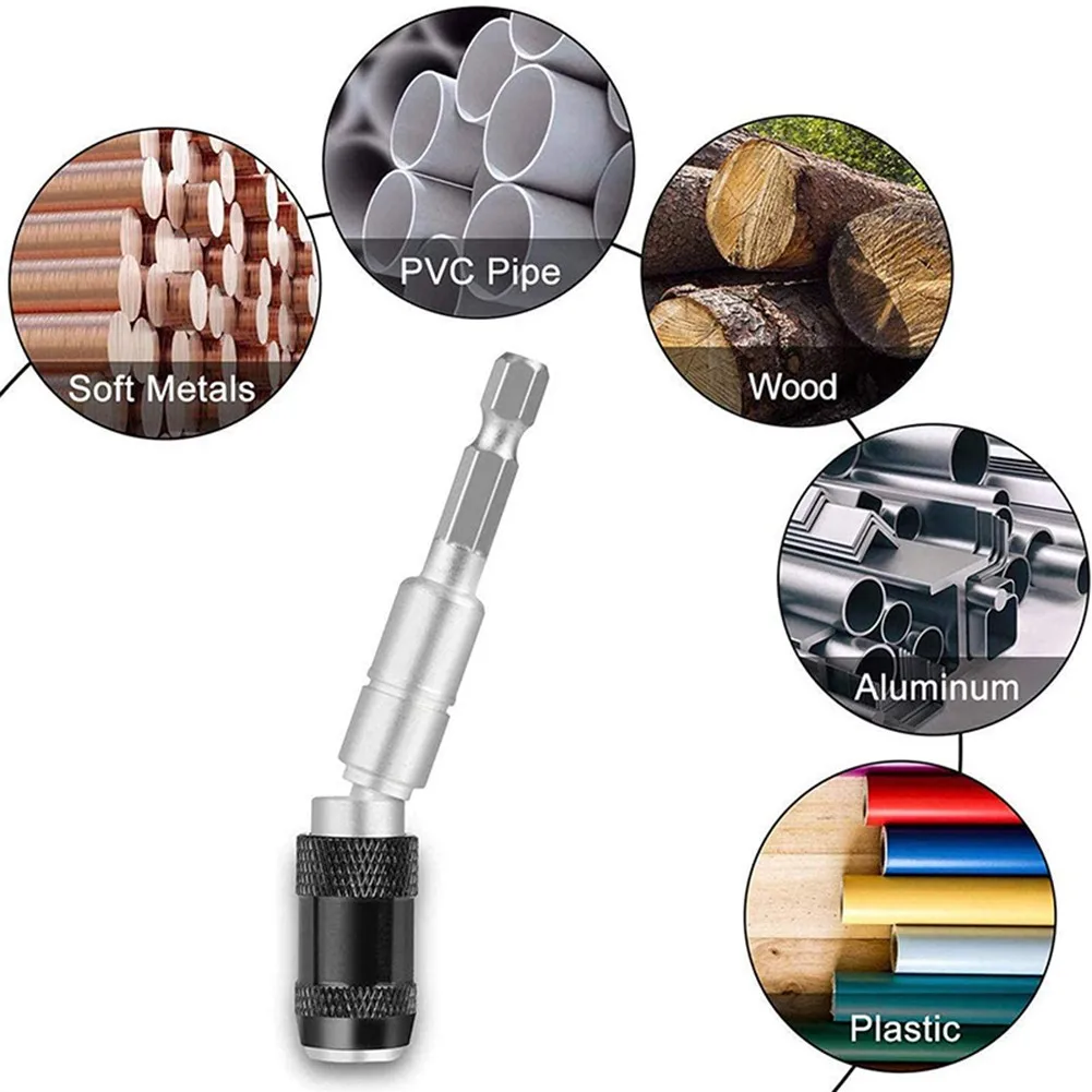Magnetic 14 Hex Shank Pivoting Drill Tip Holder Featuring Locking Collar and Quick Release Sleeve for Screwdriver Applications