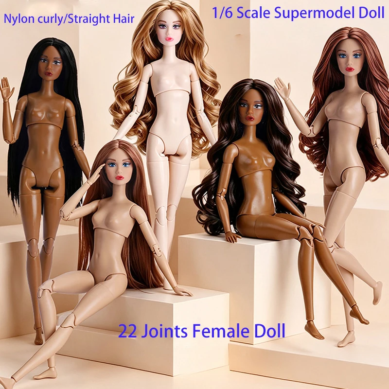 1/6 Supermodel Female Doll Body 22 Joint Moveable Fashion Makeup Nylon Curly/Straight Hair 30cm Doll Dress Up Collectible Figure
