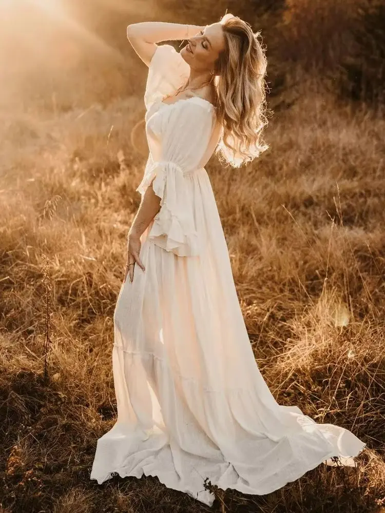 흰색 복장 출산 드레스 사진 촬영 긴 소매 사진 베이비 샤워 드레스 여성용 사진 촬영 옷 Babyshower