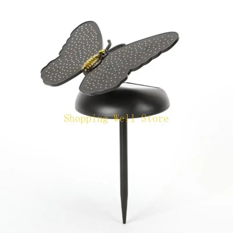 KX4B ABS Butterfly Wall Light with Solar Charging, LED Accent Center, Perforated Detail, Butterfly Profile, for Fence Entryway
