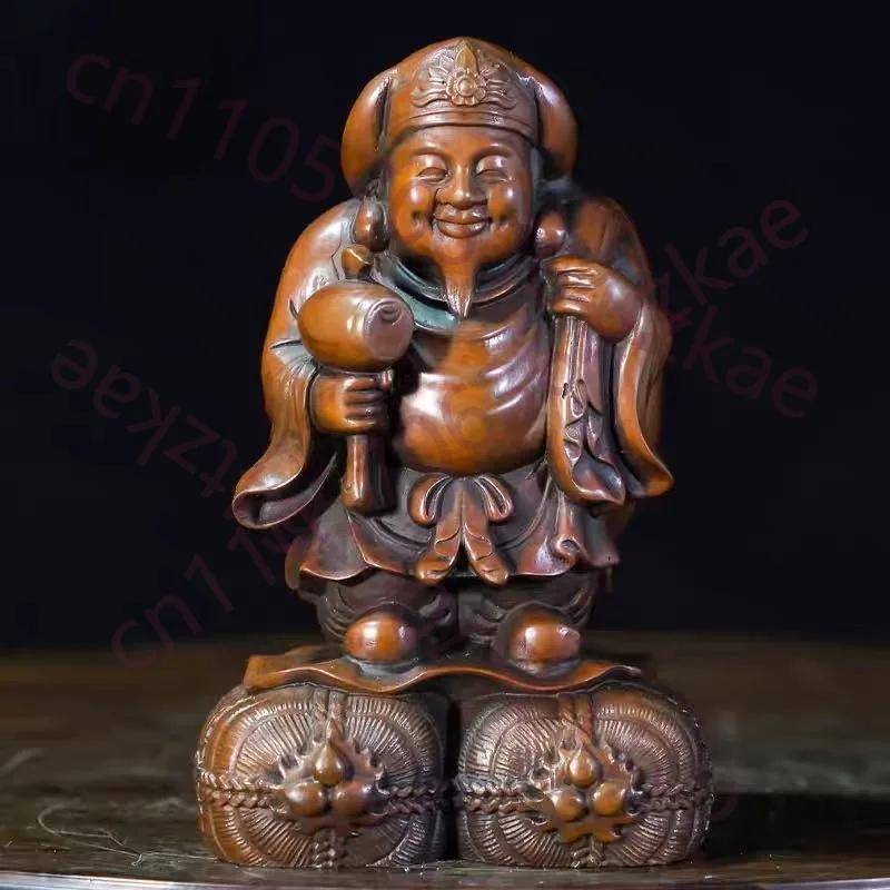 

Hand-Carved Boxwood Daikokuten Statue - 3.15*2.05" Japanese God of Wealth Sculpture, Lucky Figurine