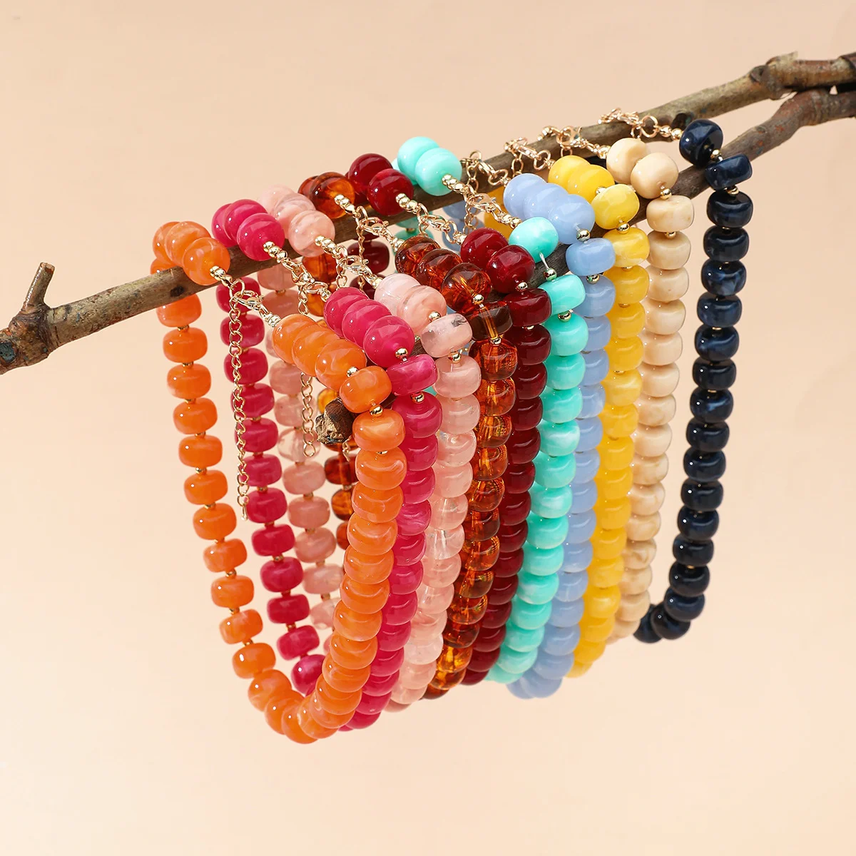 Collier ras du cou bohème vintage en perles acryliques pour femme, géométrique, coloré, empilable, bijou cadeau