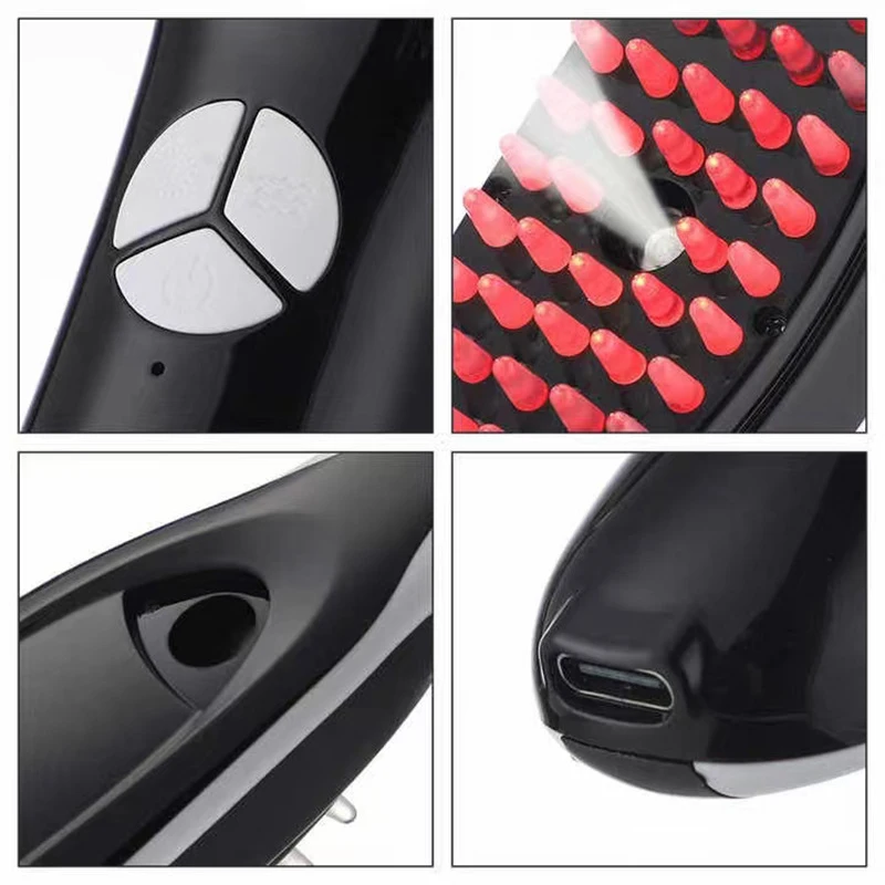 

Электрическая массажная расческа против выпадения волос, терапия красным и синим светом, вибрационная массажная щетка для кожи головы, массажер для роста волос