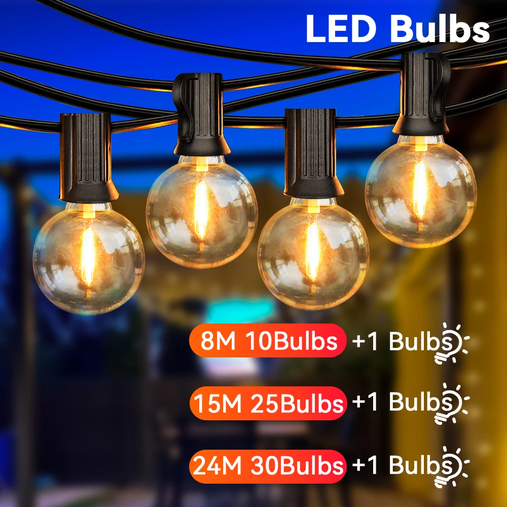 

24M G40 LED String Light Fairy Outdoor Light Garland Retro Wedding Backyard Decoration Garden Patio Light String