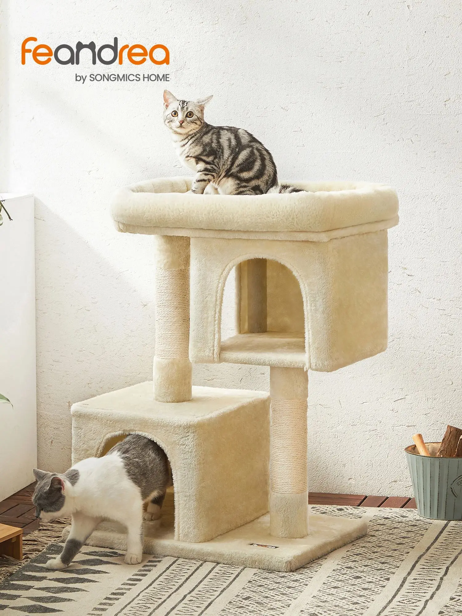 Feandrea Arbre à Chat, Tour de Jeux 84 cm, L, Maison pour Chats Jusqu’à 7 kg, Grande Plate-Forme, 2 Niches, Griffoir