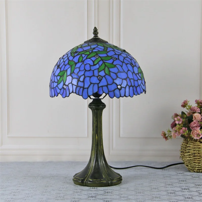 TINNY Tiffany Glass Table Lamp LED Modern Creative Bedside Blue Desk Light For Home Living Room Bedroom Hotel Decor