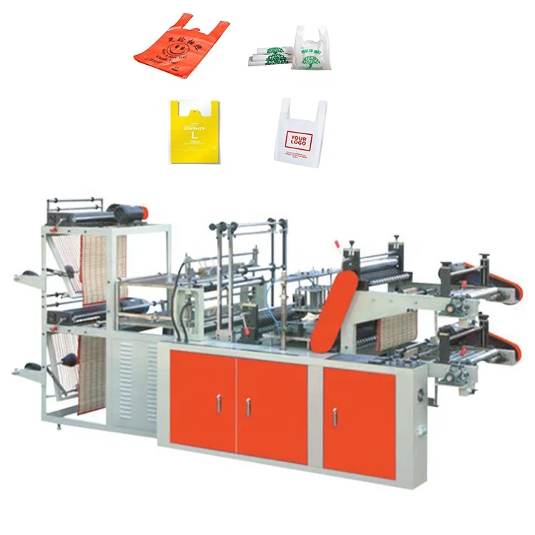 HDPE LDPE PE Biodegradable Cloth Patch Carry paper Polythene Garbage trash bag T-Shirt Shopping Plastic Bag Making Machine Price