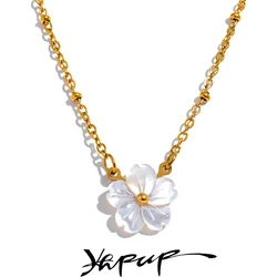 Yhpup Chic Fashion Natural Shell Flower Pendant Necklace Gift Stainless Steel Exquisite Chain Gold Color Premium Jewelry Bijoux