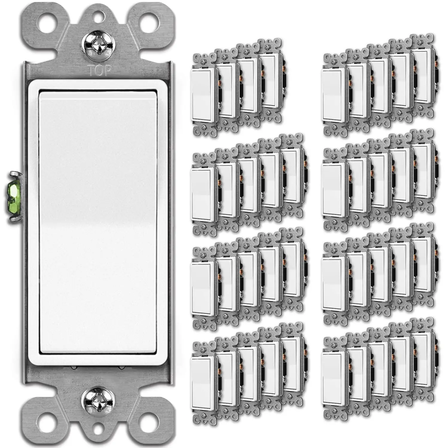 40 Pack Single-Pole Light Switch, 15A 120/277V, Paddle Wall Switch, On/Off Rocker Interrupter, UL Listed, White