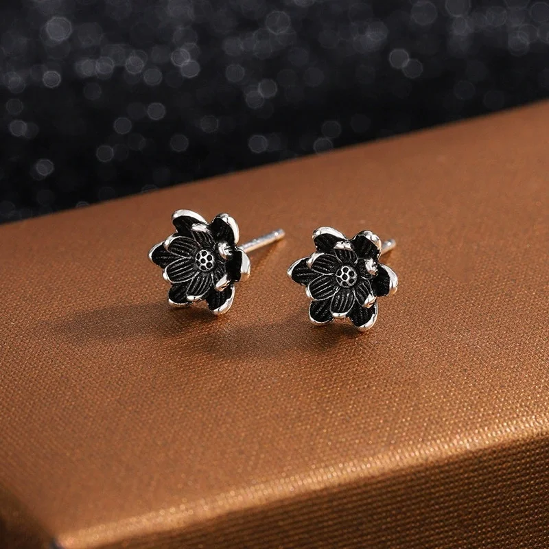 Uini Tail hot selling new 925 sterling silver retro simple lotus earrings Chinese style fashionable sweet accessories ED297