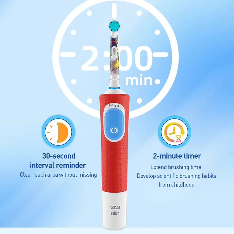 Oral B Electric Escova de dentes elétrica infantil D103K Mickey Mouse Temporização inteligente de 2 minutos 2 modos de limpeza suave