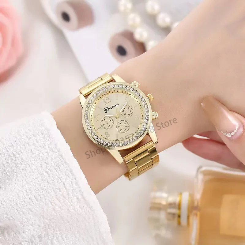 New popular fashion diamond studded three eye quartz watch, fashionable business casual minimalist scale women\'s watch