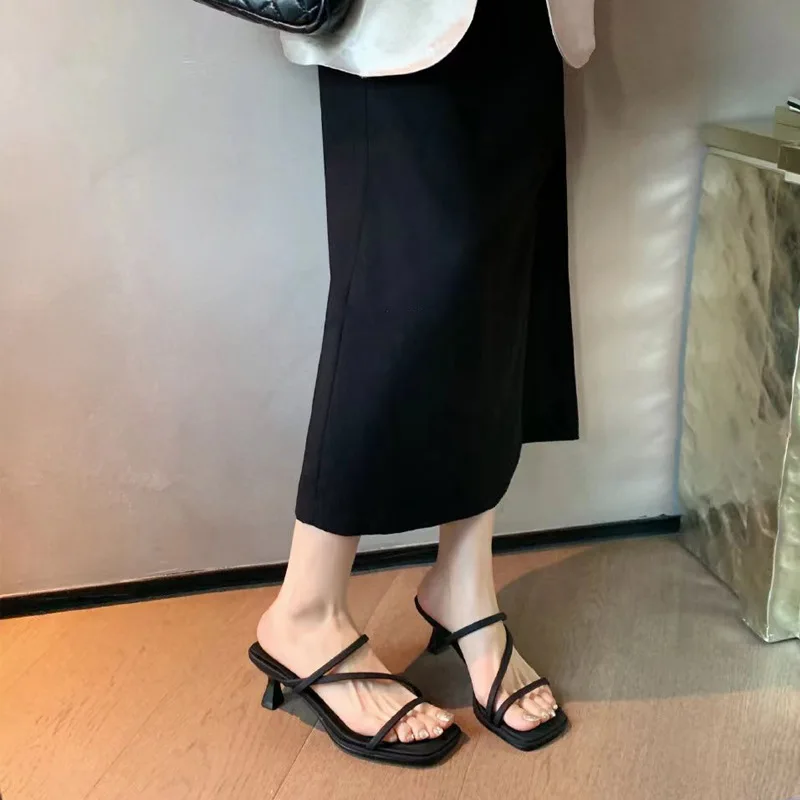 

Summer New Women's Shoes Exquisite Square Head High Heeled Sandals for Woman French Casual Shoes Designer Shoes Sandalias Mujer