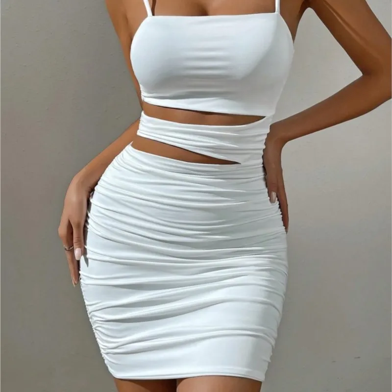 New Women\'s Sexy Spaghetti Strap Tight Corset Hollow Out Mini Dress White Backless Party Evening Gown Nightclub Vestidos Sexys