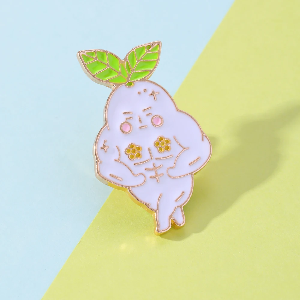 Anime Brooches Cartoon Leaf Flower Stronger Ginseng Baby Lapel Pins For Kids Girls Boys Badge Gift