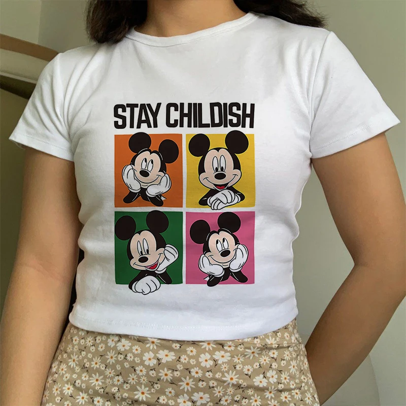 Gothic 90s Y2k Mickey Tee Shirt Minnie Mouse Crop Top T-shirt Women T Shirt Female Clothes Kawaii Disney Cropped Tshirt