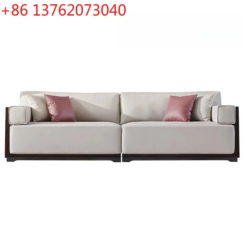 Modern new Chinese-style all-solid wood leather sofa top layer cowhide high-end villa ebony living room furniture