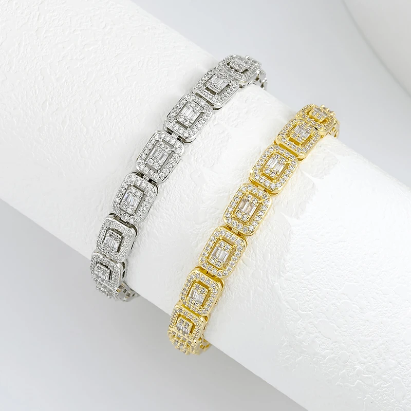 New trend brass cubic Zirconia tennis chain bracelet Baguette Zircon square cuff bracelet Hip Hop men women party gift