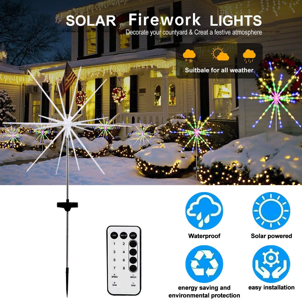 56/112 Leds Solar Grounding Meteor Shower Explosion Star Fireworks Lights With Remote Control Outdoor Garden Decorative Lamp