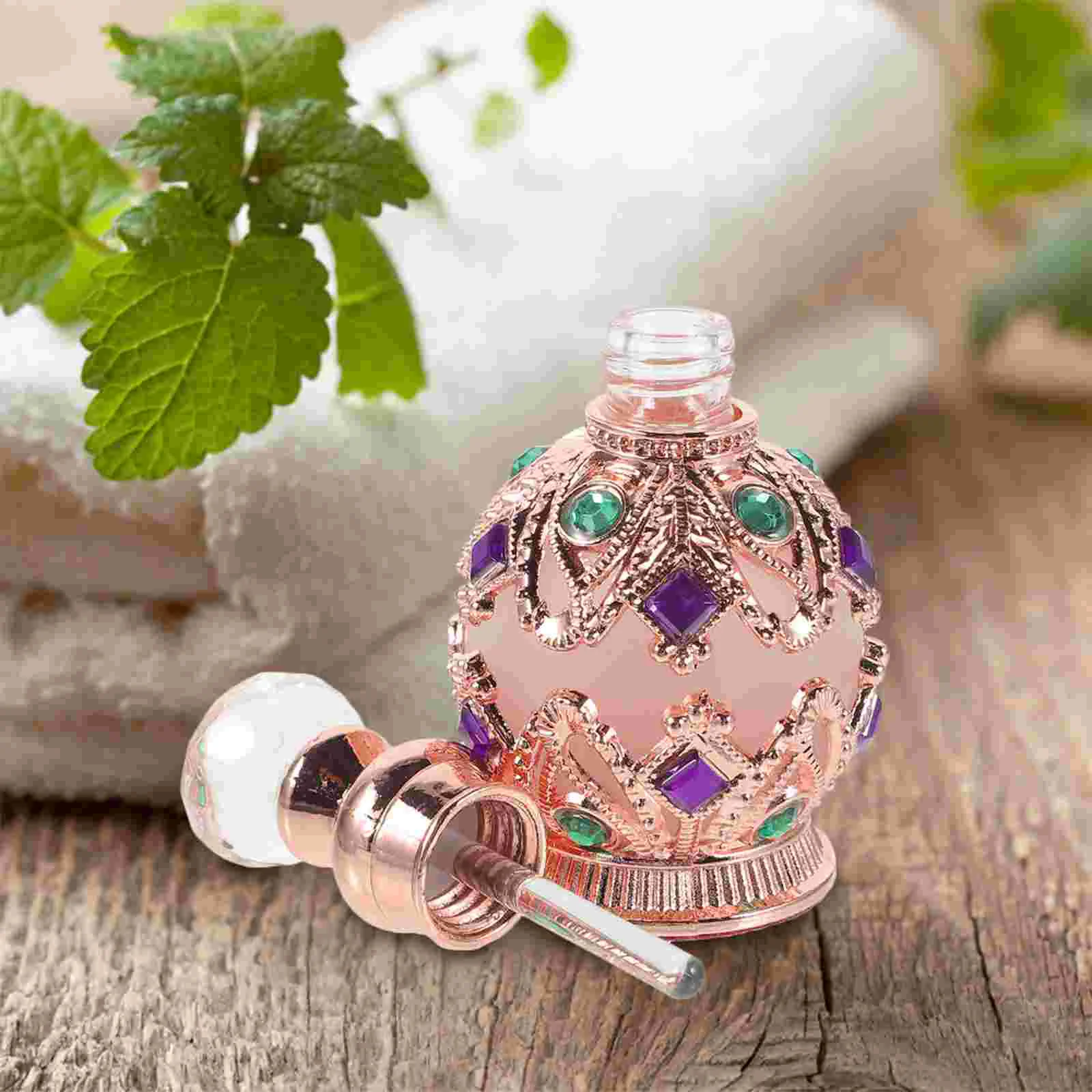 Empty Jeweled Essential Oil Bottle for Travel Vintage Bottle Mini Dropper Bottle Metal 15ml Perfume Bottle Arab Style Women Gift