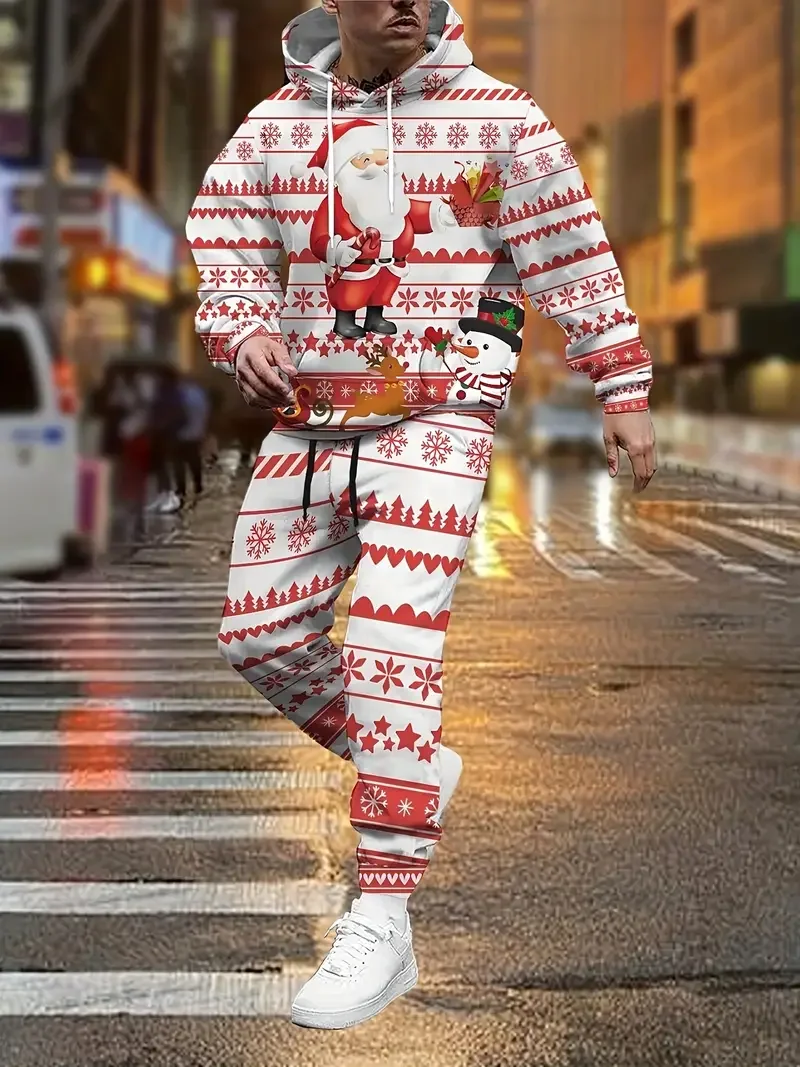 Nieuwe Kerst Heren Hoodies Broek Pak 3D Kerst Gedrukt Heren Tweedelige Set Trainingspak Casual Losse Sweatshirts Joggers sets