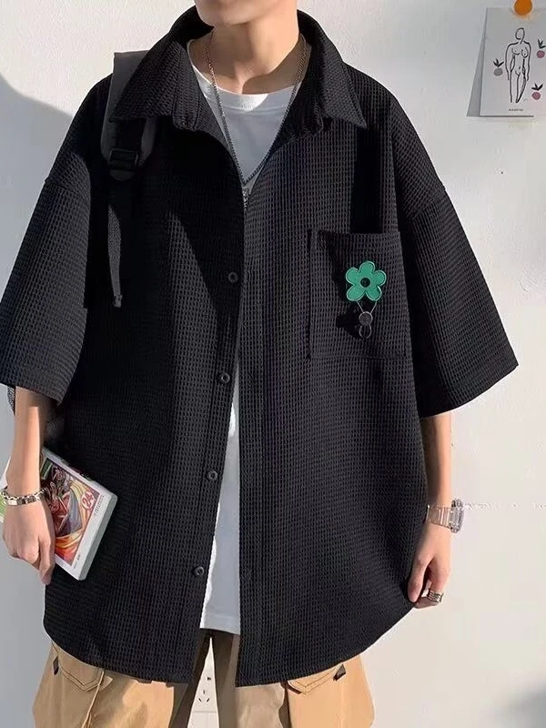 

Hong Kong Sle Casual Loose Fit ort Sve irt Men's Summer Thin Trendy Brand Five-Quarter Sve Casual irt