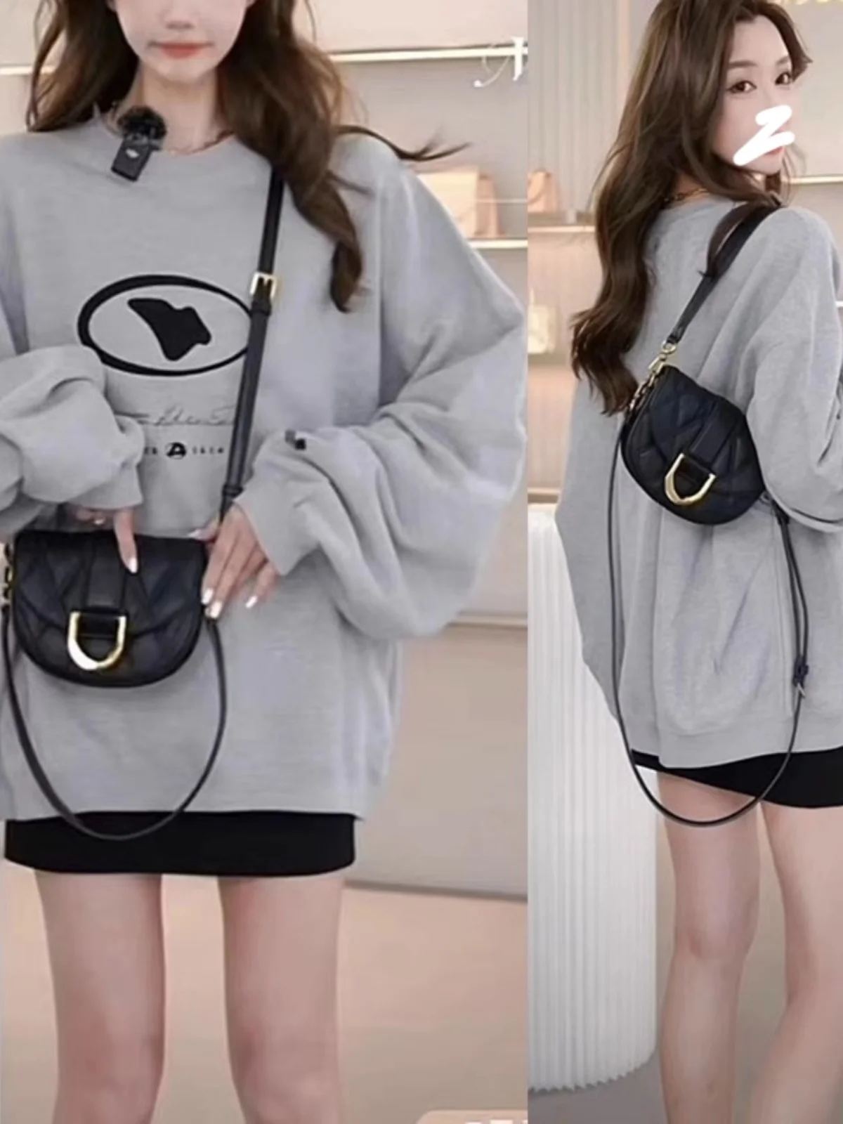 

Gray Loose Long Sleeve Hoodie Women's Fashion Street Style EXJR Manman Autumn Loose Korean Boyfriend Style Overhead Top