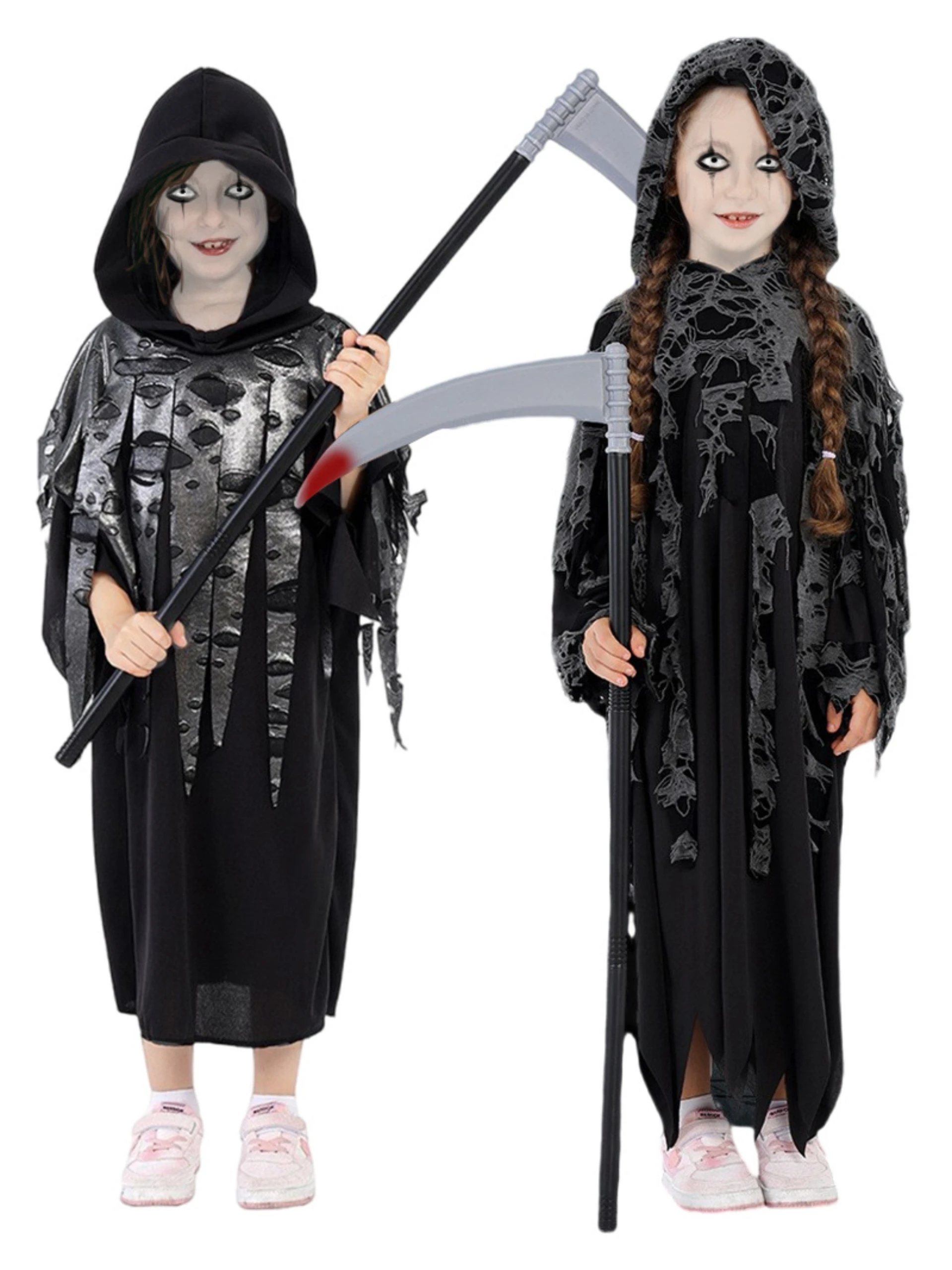 Scary Death Reaper Costume for  with Hooded Cloak and Scythe Prop, Perfect for Halloween