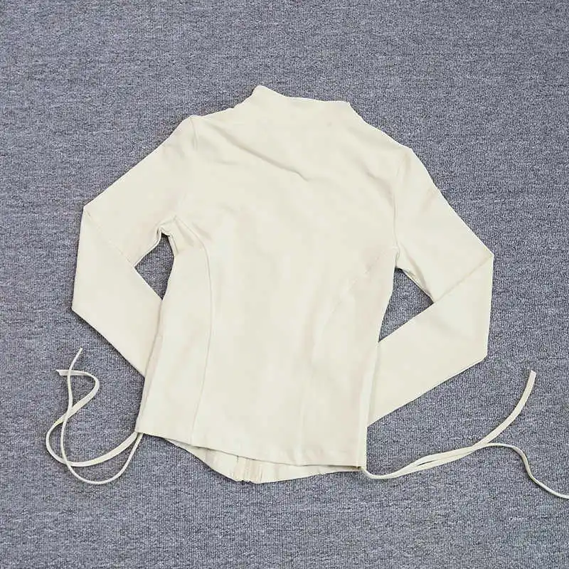 Fashion Slim Fit Long Sleeve Stand Neck Running Zipper Drawstring Yoga Jackets Gym Fitness Sports Coat Tops for Women Clothing